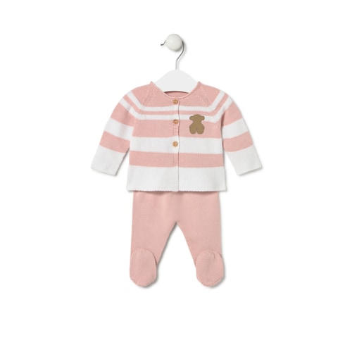 Knitted baby set in Tricot pink stripes