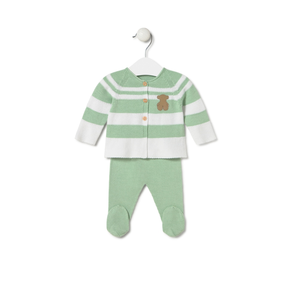 Conjunto de punto de beb&eacute; Tricot a rayas verde