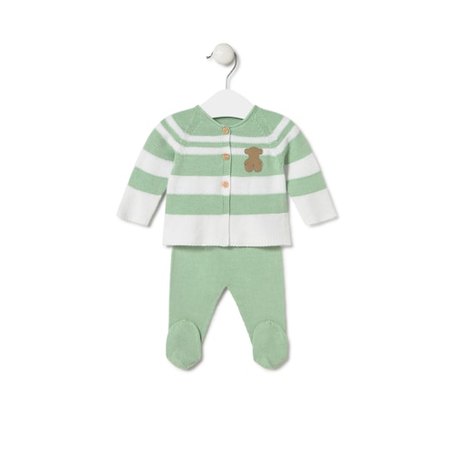 Knitted baby set in Tricot green stripes