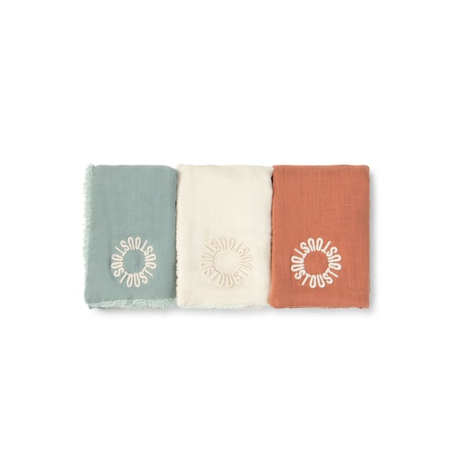 Pack of 3 muslins with towelling in Classic mist