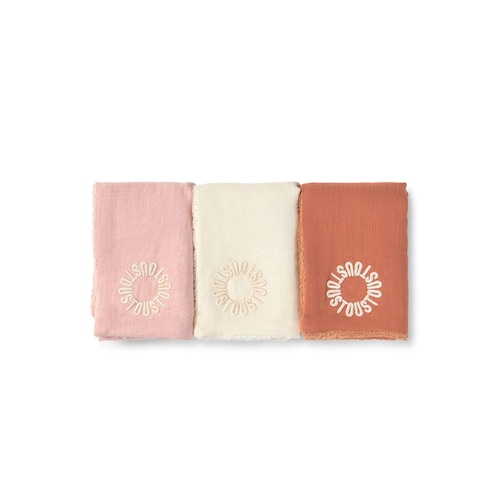 Pack of 3 muslins with towelling in Classic pink