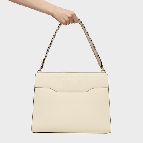 Shopper m&eacute;dia bege Audree Saffiano