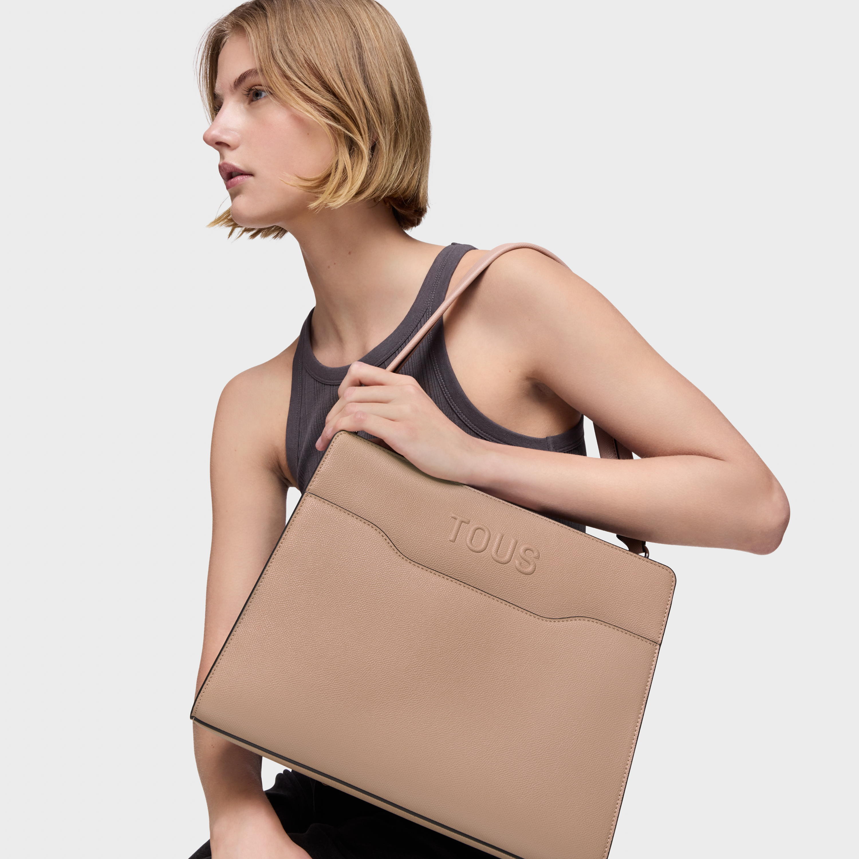 Medium taupe-colored Shopping bag Audree Saffiano