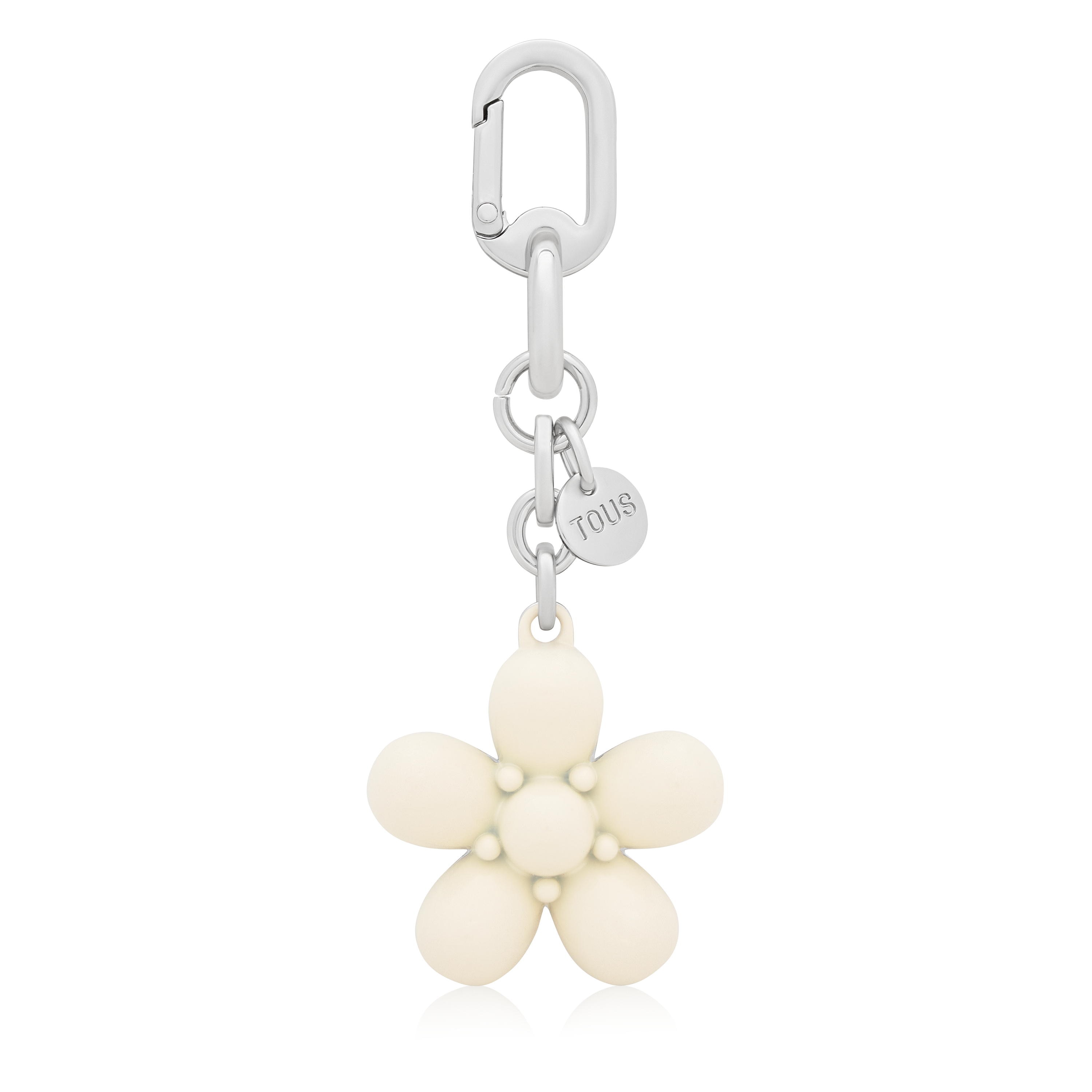 Beige Key ring Puffed Daisy Flower