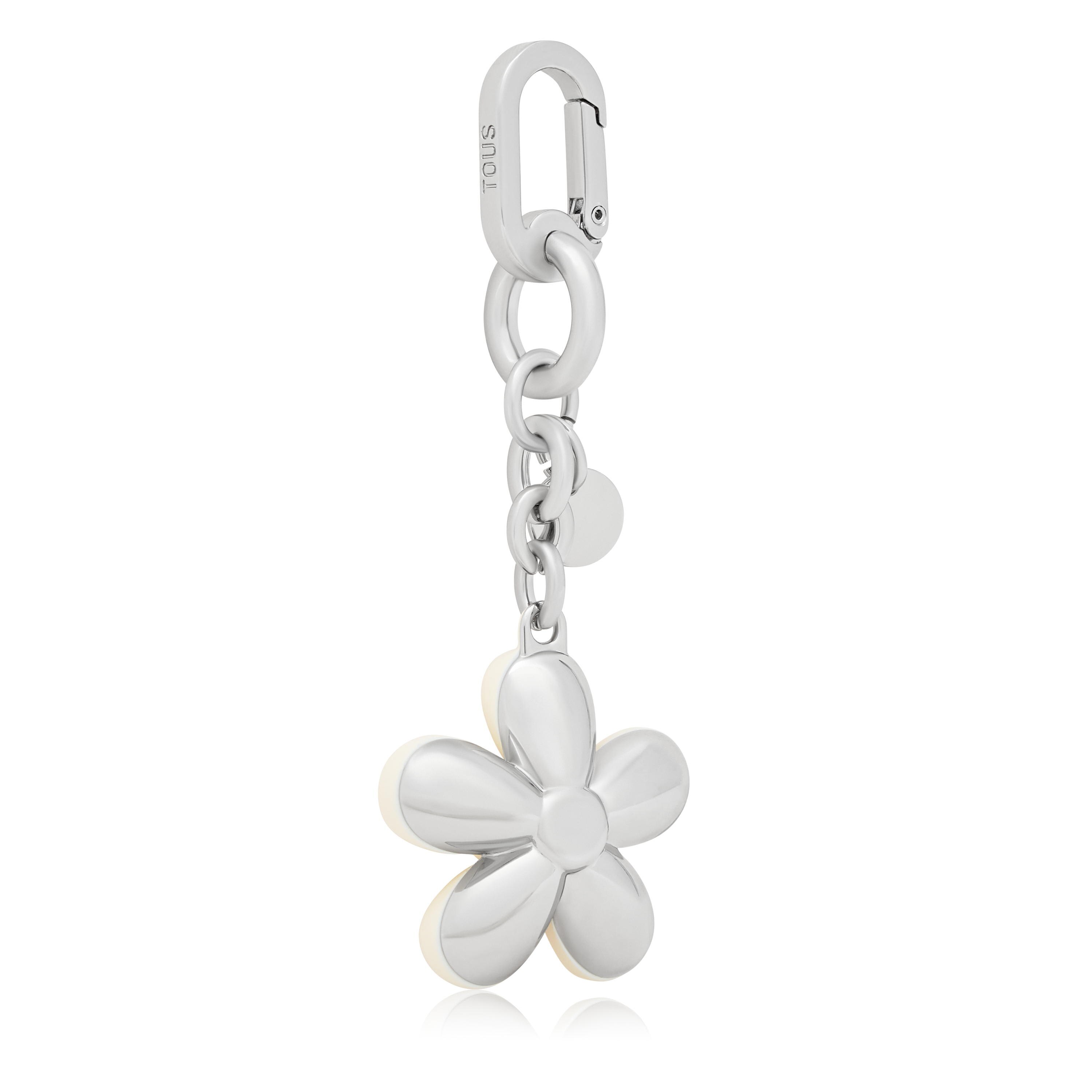 Beige Key ring Puffed Daisy Flower