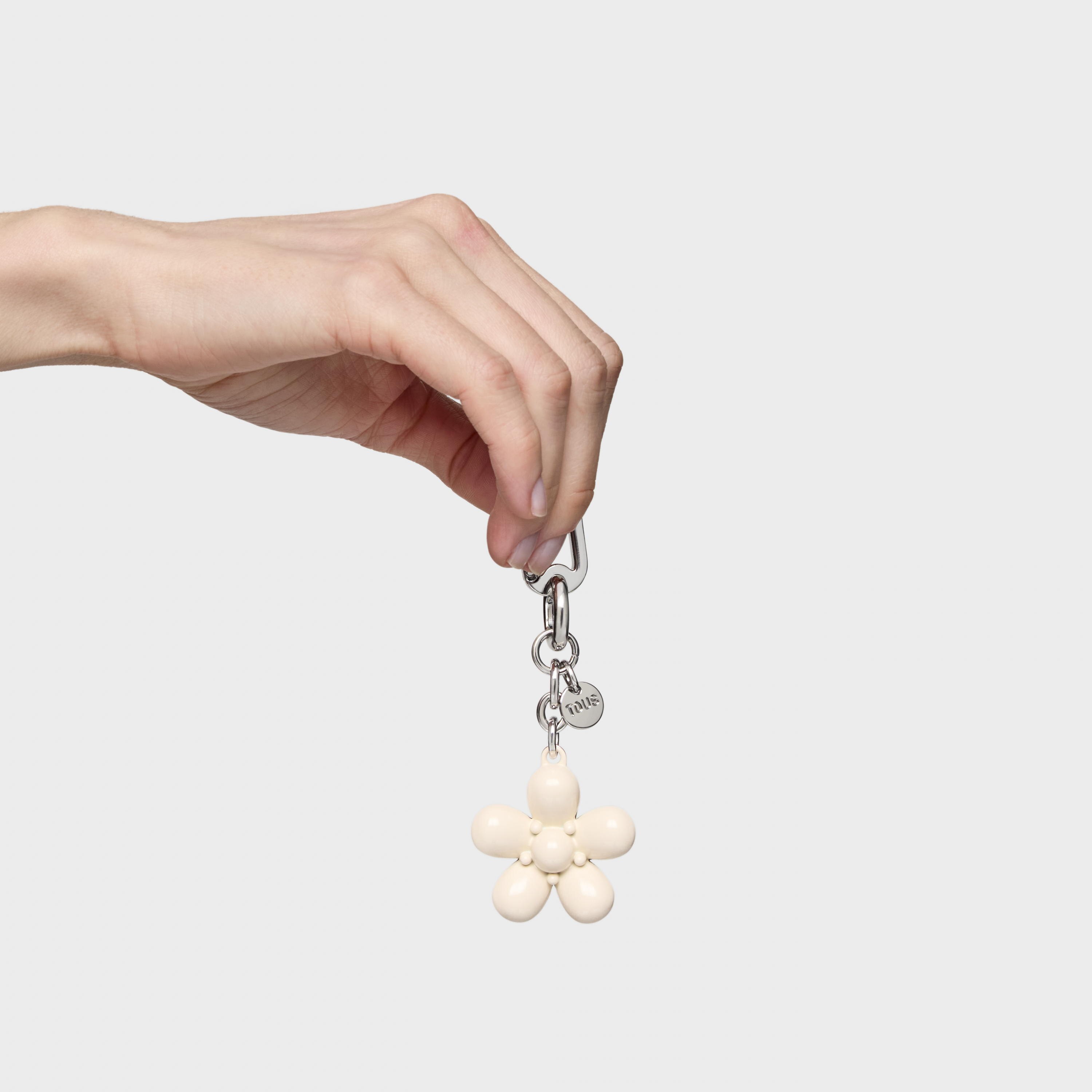 Beige Key ring Puffed Daisy Flower