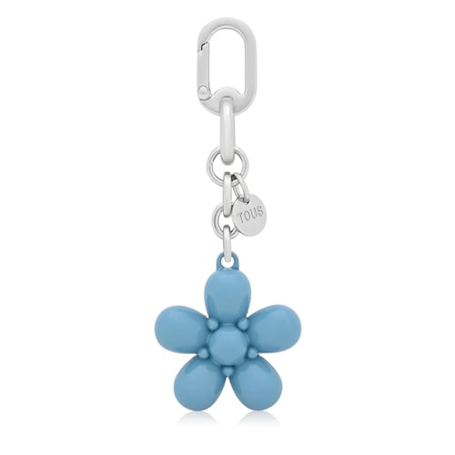 Sky blue Key ring Puffed Daisy Flower