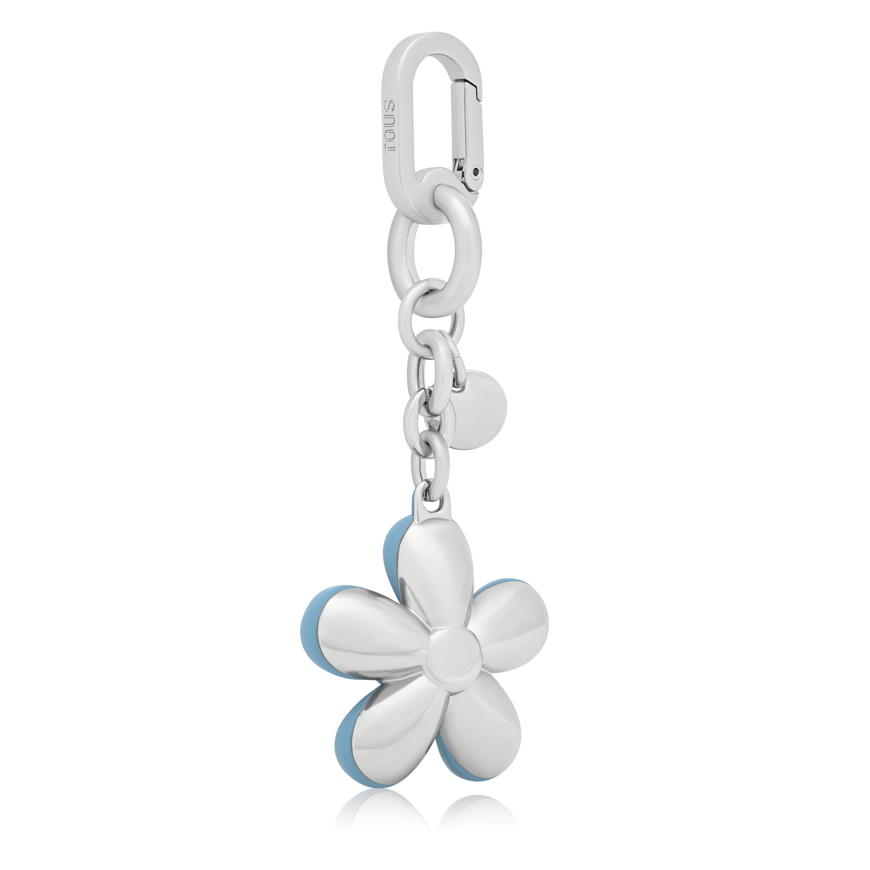 Sky blue Key ring Puffed Daisy Flower