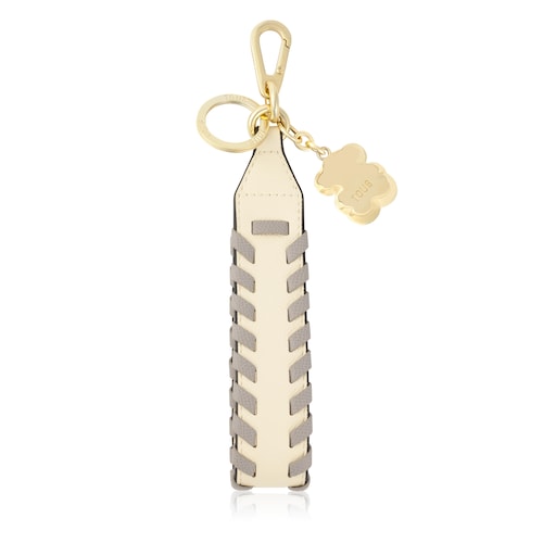 Llavero beige y gris Ribbon Braid