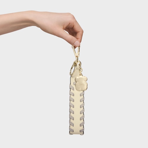 Llavero beige y gris Ribbon Braid