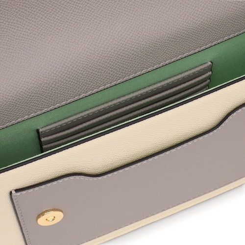 Clutch beige y gris Audree Saffiano