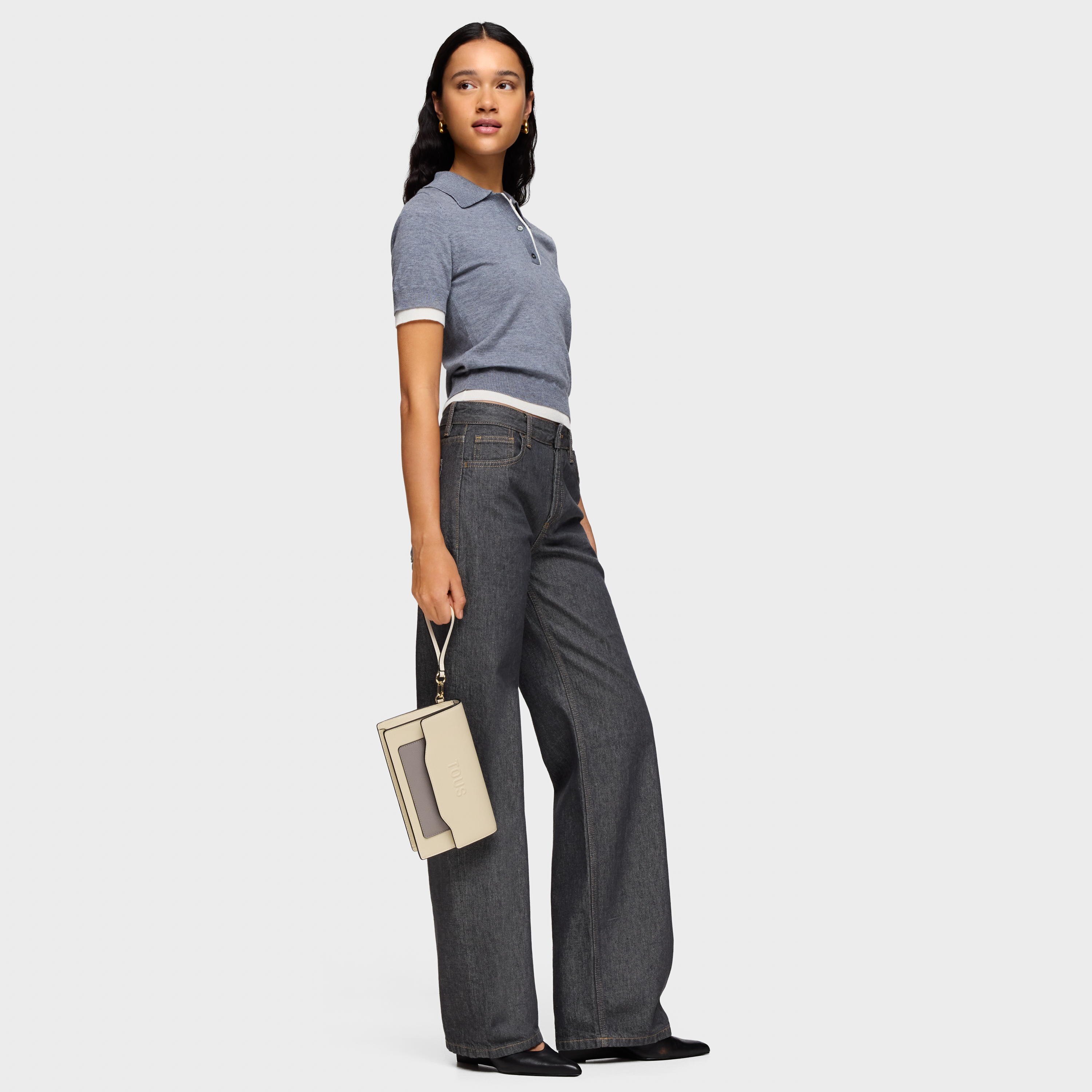 Beige and gray Audree Clutch bag Saffiano