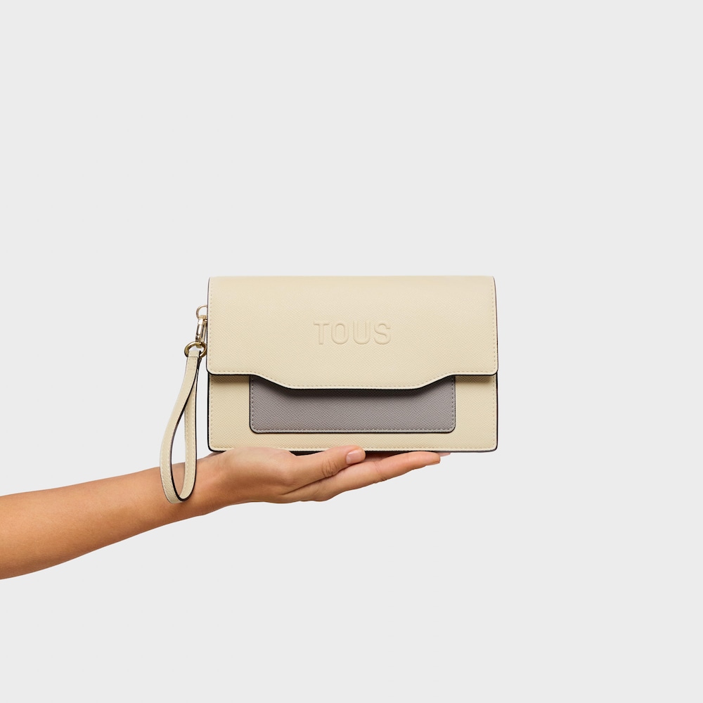 Clutch beige y gris Audree Saffiano