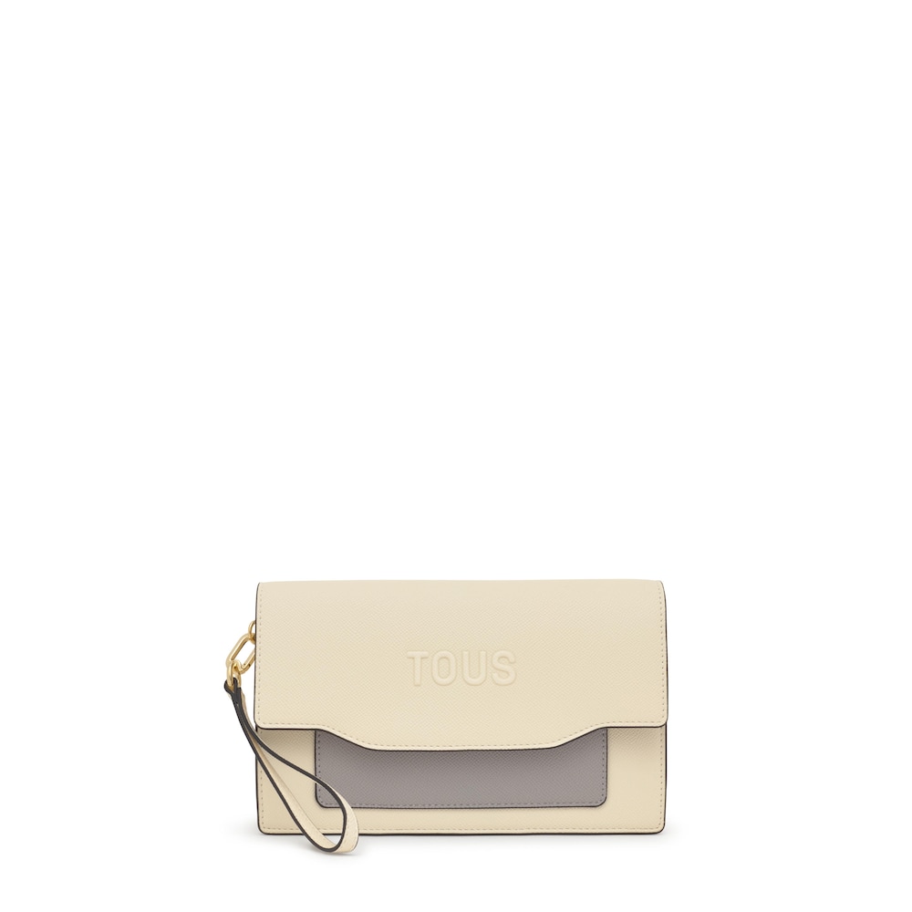 Clutch beige y gris Audree Saffiano