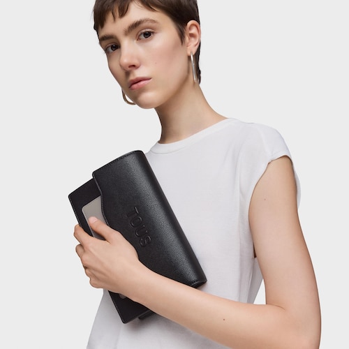 Clutch negro y gris Audree Saffiano