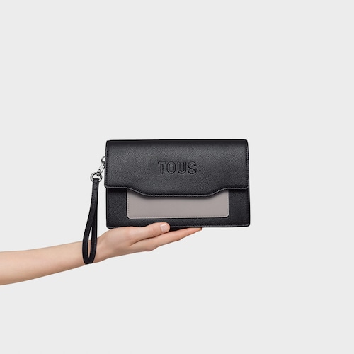 Clutch negro y gris Audree Saffiano