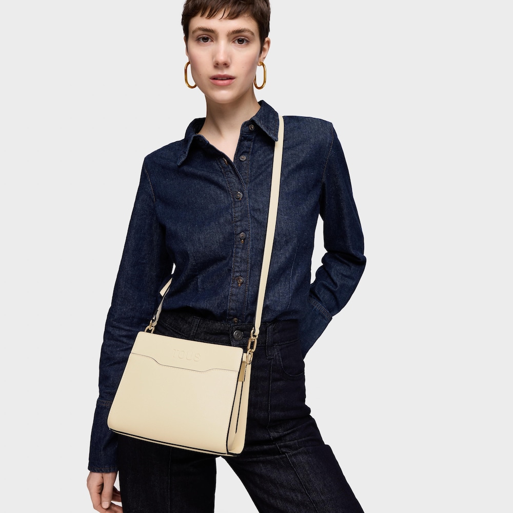 Borsa shopper beige piccola Audree Saffiano