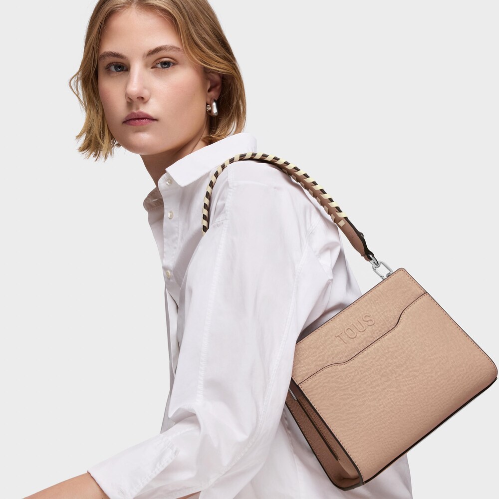 Small taupe-colored Audree Shopping bag Saffiano