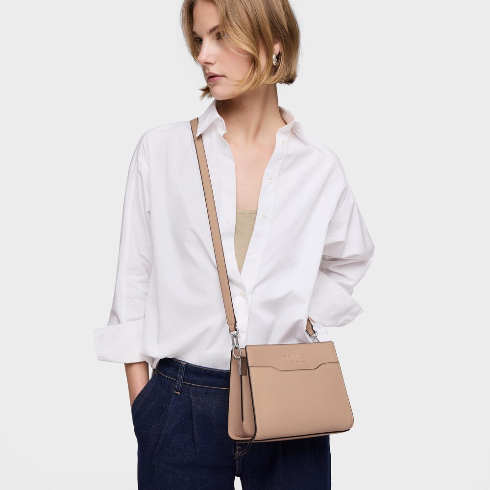 Small taupe-colored Audree Shopping bag Saffiano
