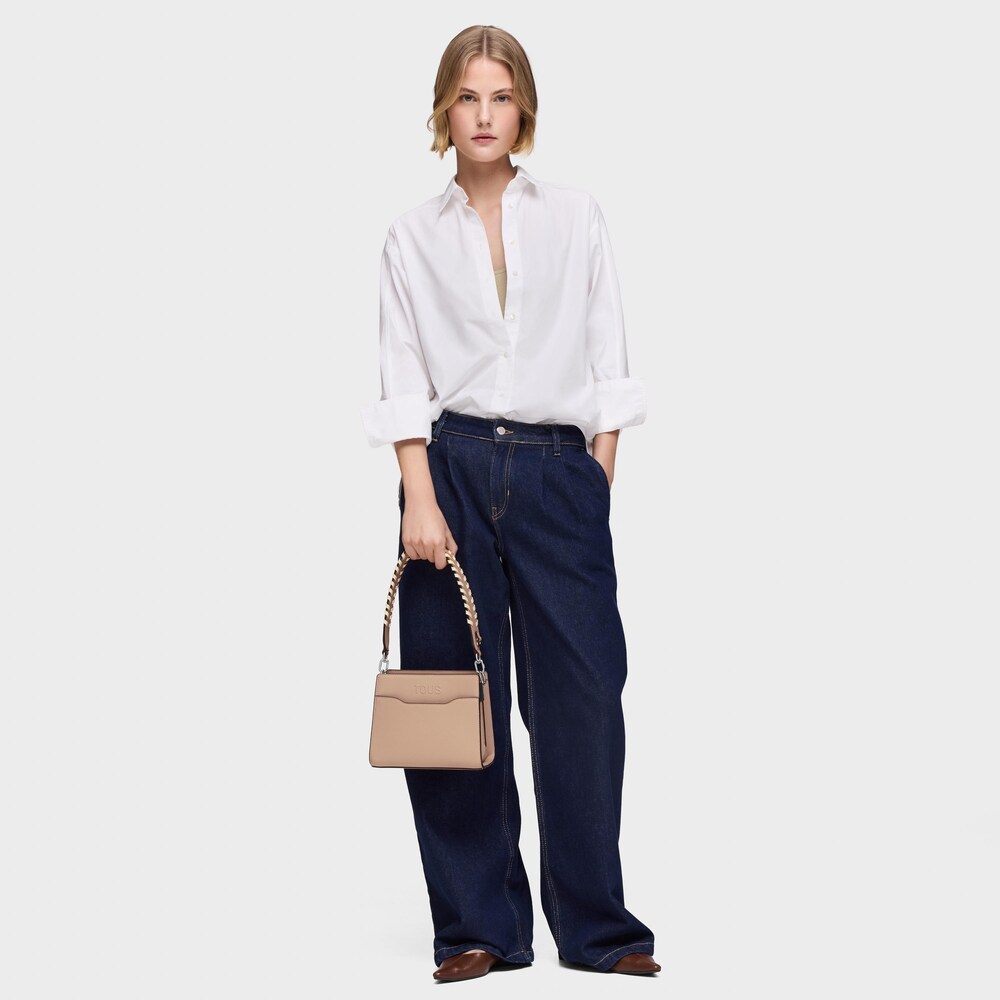 Small taupe-colored Audree Shopping bag Saffiano