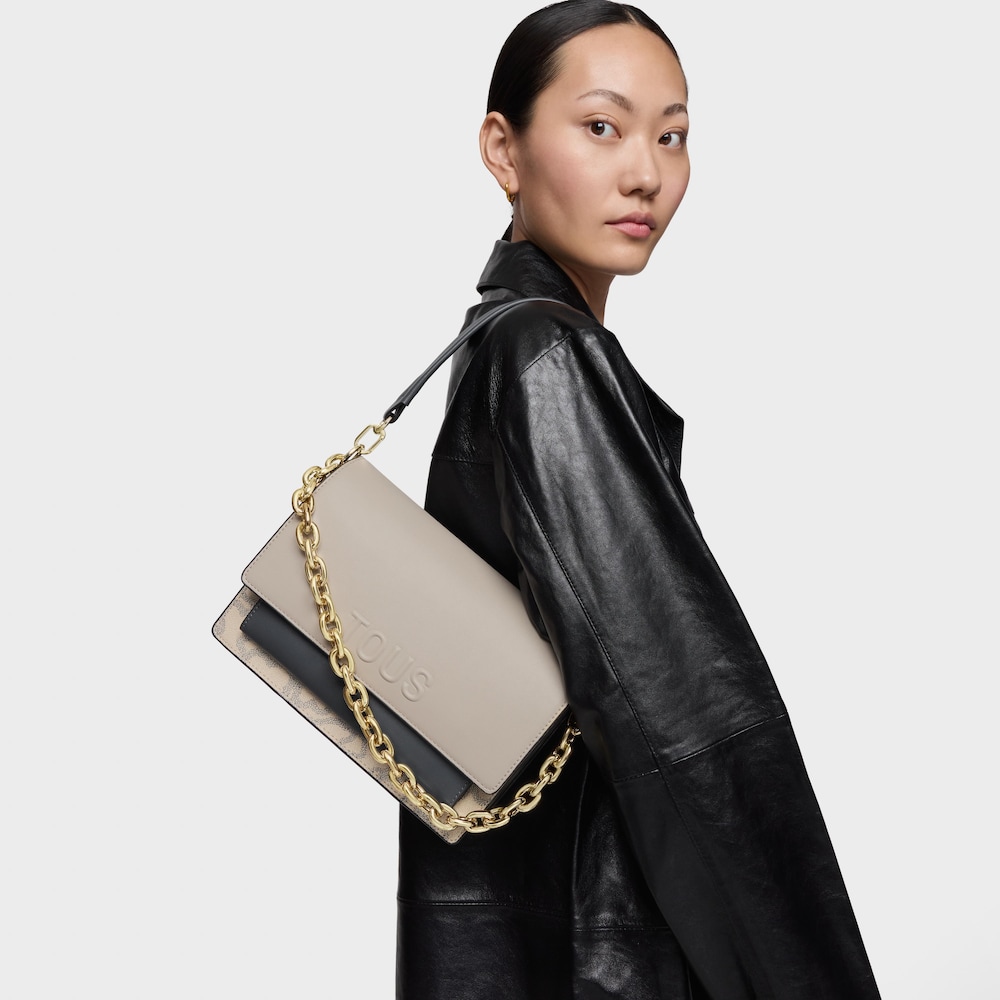 Borsa a tracolla color tortora media Audree Kaos Icon