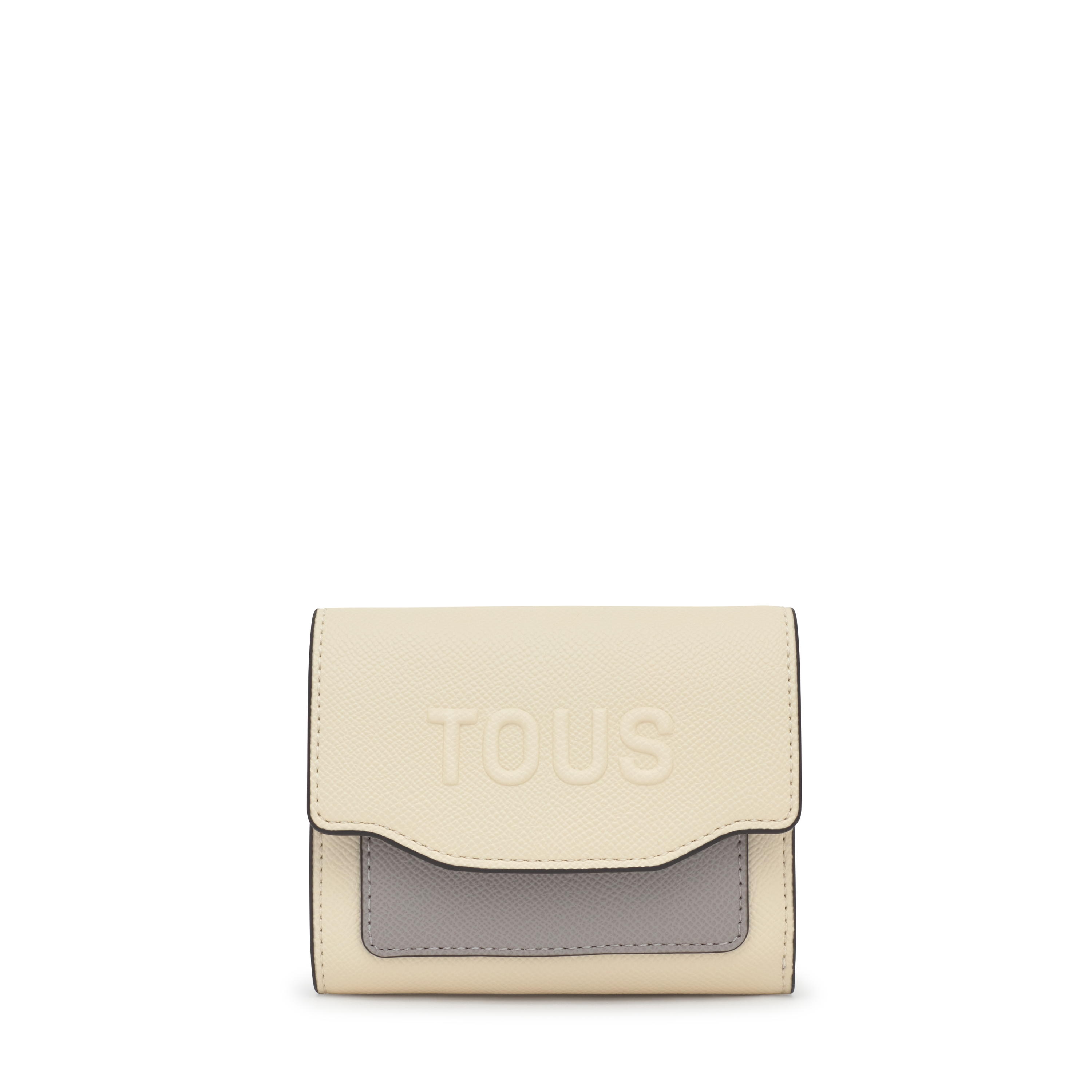 Beige and gray Audree Card wallet Saffiano