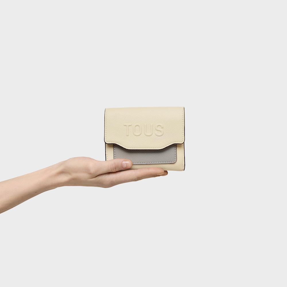 Beige and gray Audree Card wallet Saffiano