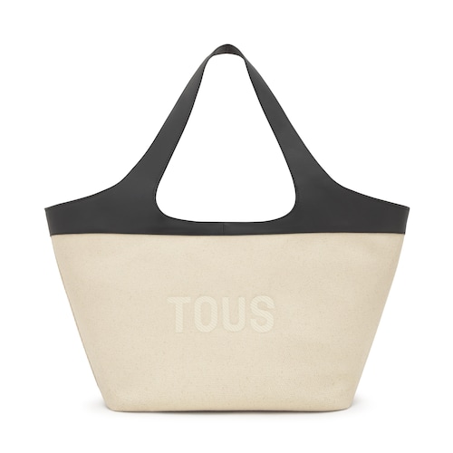 Capazo grande negro y beige TOUS Lirio Canvas