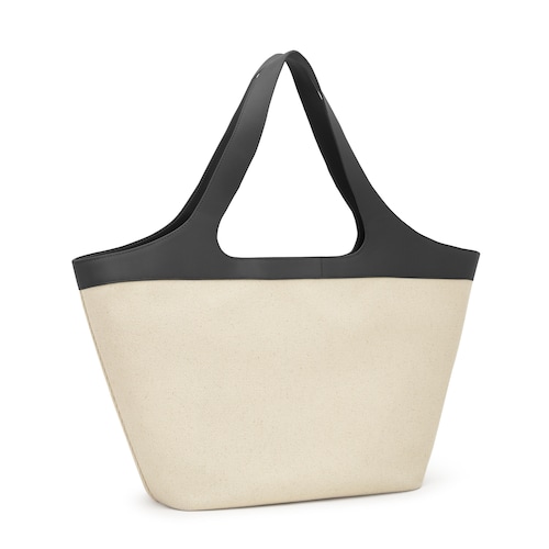 Capazo grande negro y beige TOUS Lirio Canvas