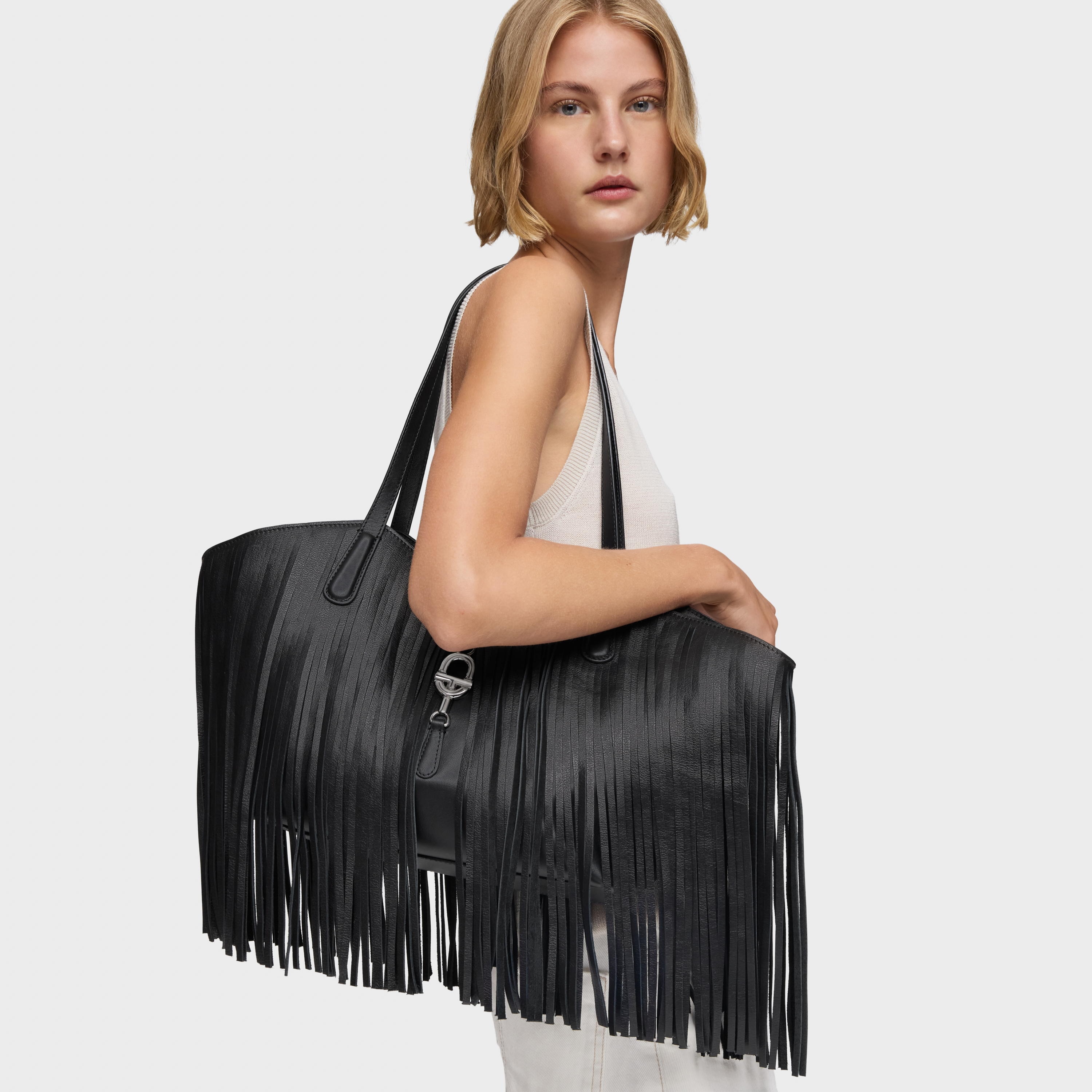 Medium black leather fringed Tote bag TOUS MANIFESTO