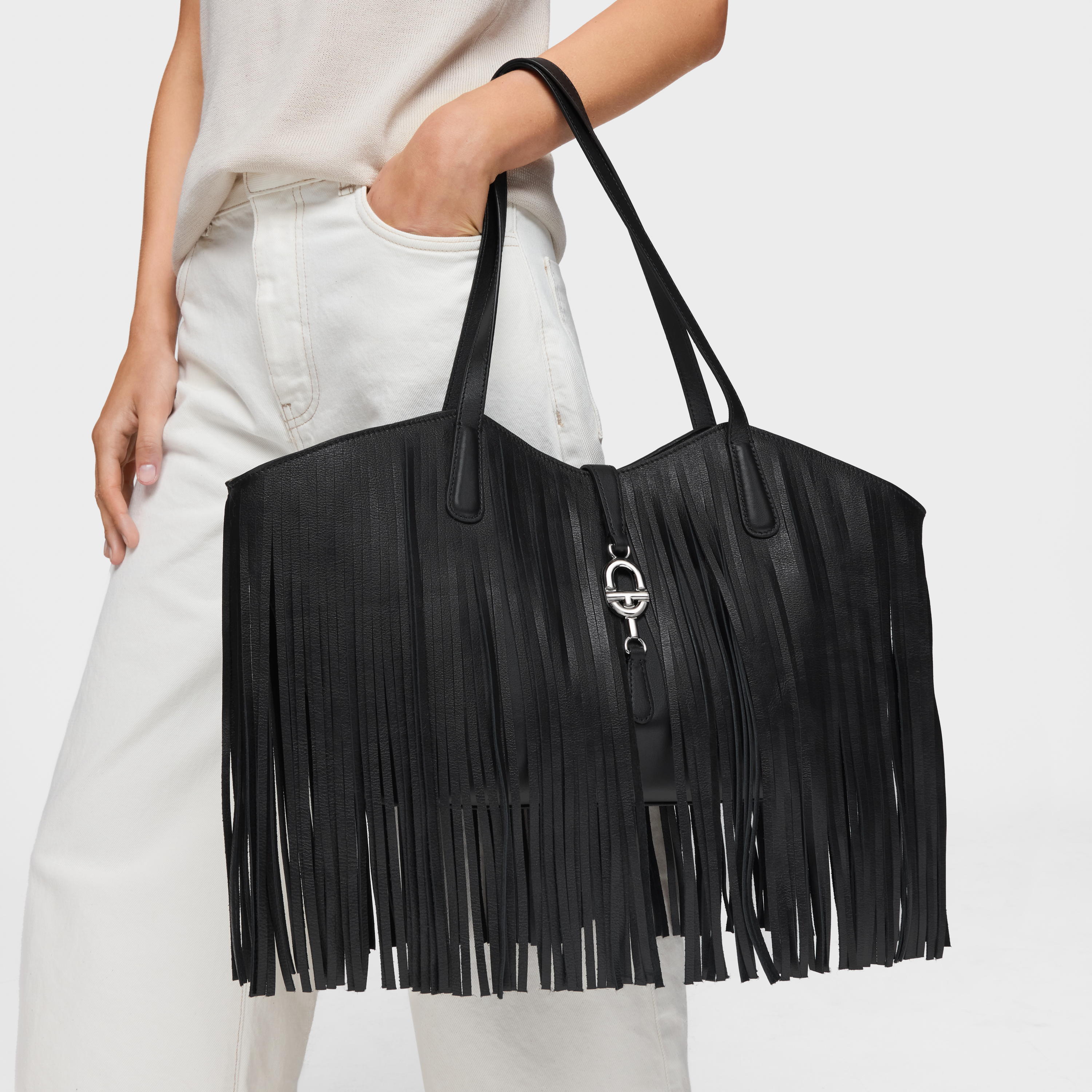 Medium black leather fringed Tote bag TOUS MANIFESTO