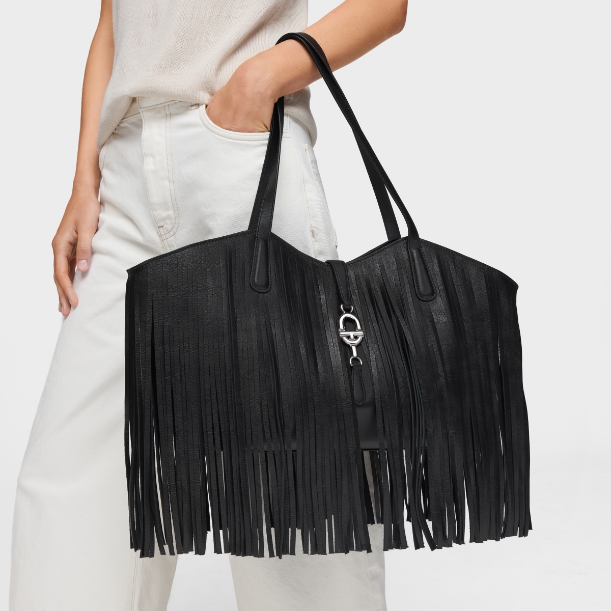 Medium black leather fringed Tote bag TOUS MANIFESTO