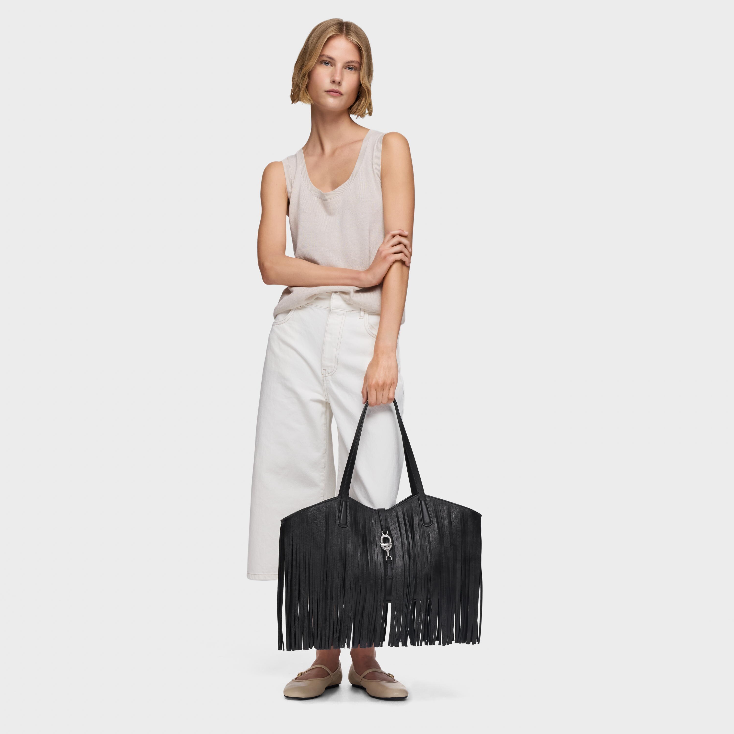 Medium black leather fringed Tote bag TOUS MANIFESTO