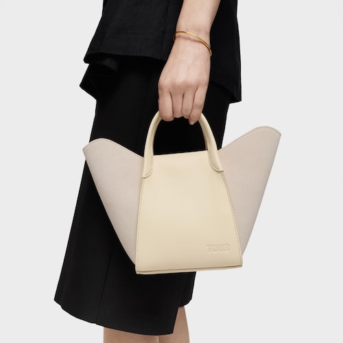 Capazo peque&ntilde;o beige de piel TOUS Tulip