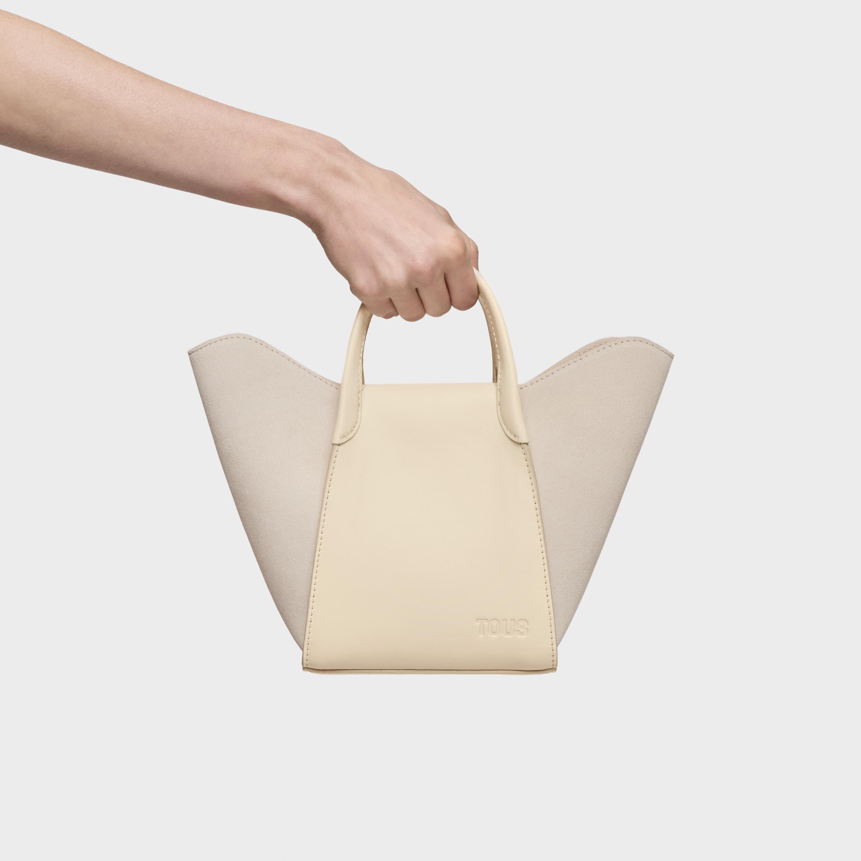 Small beige leather Tote bag TOUS Tulip