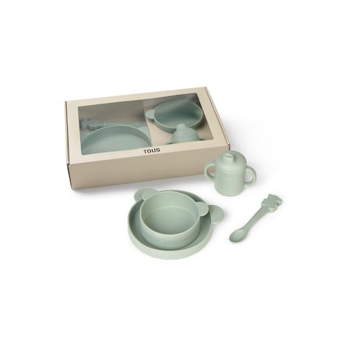 4-piece silicone tableware set in Zoe green