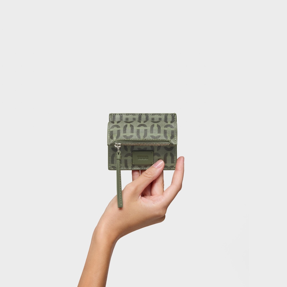 Porte-monnaie et porte-cartes kaki TOUS Double Way Manifesto