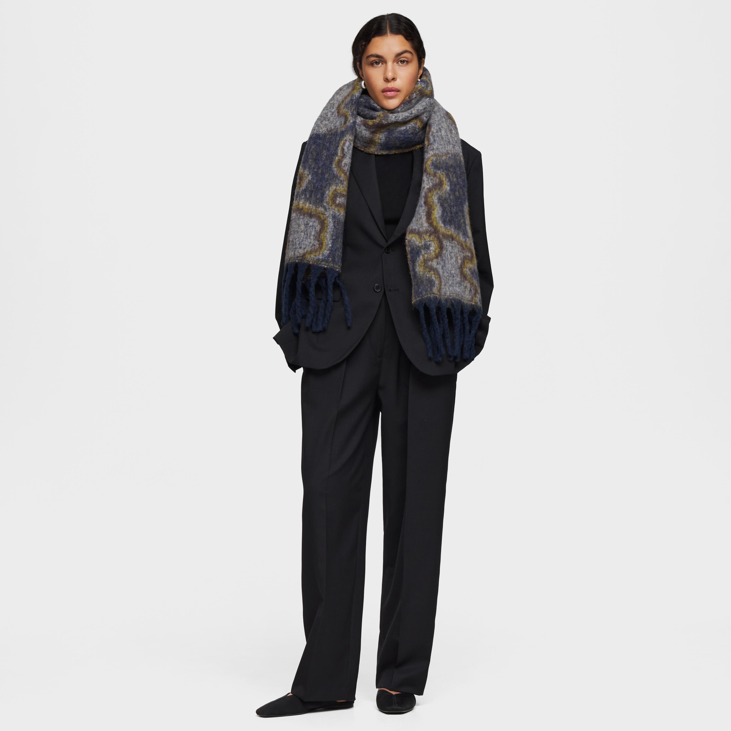 Large navy blue and taupe Muffler TOUS Bear Waves