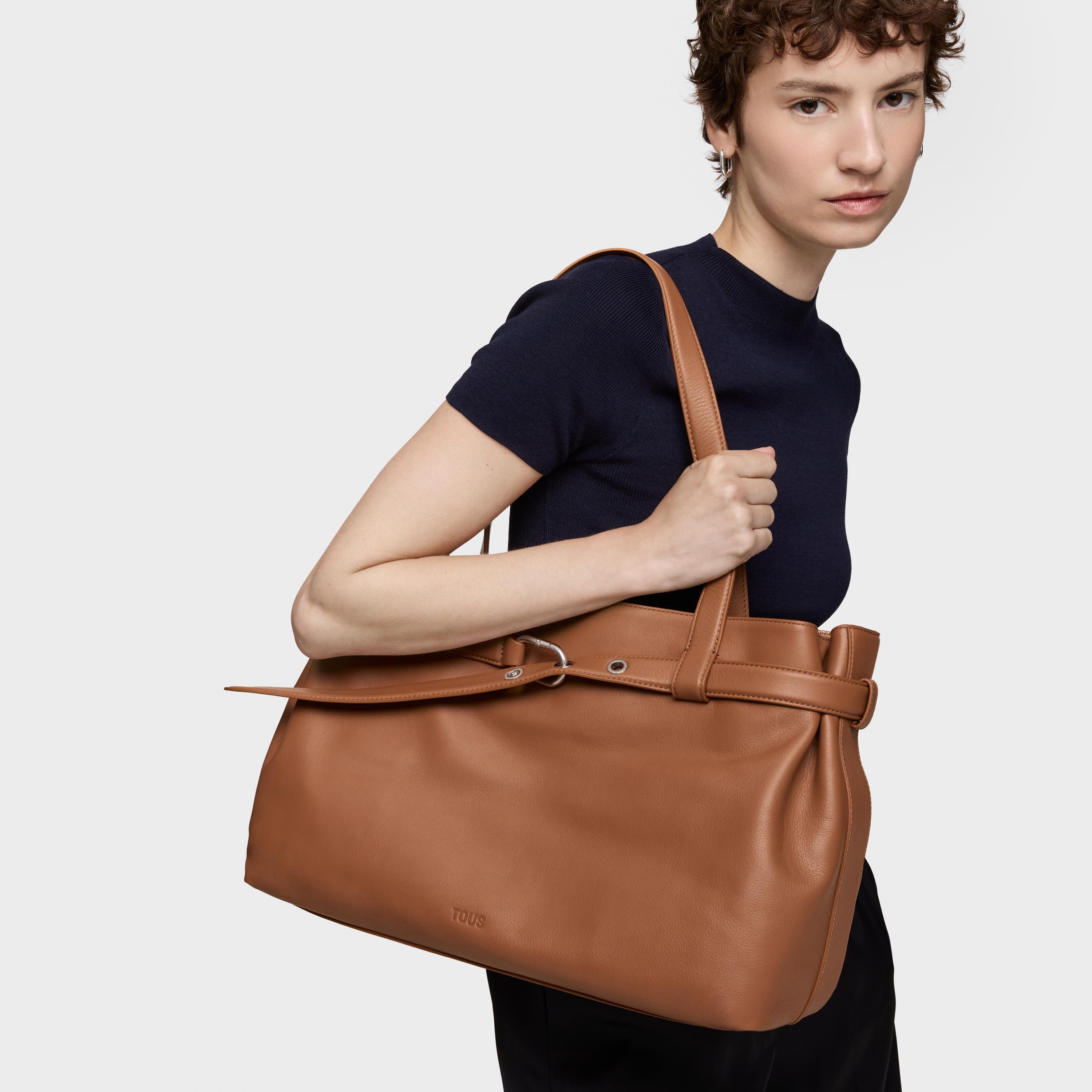Large camel-colored leather Shopping bag TOUS Hold