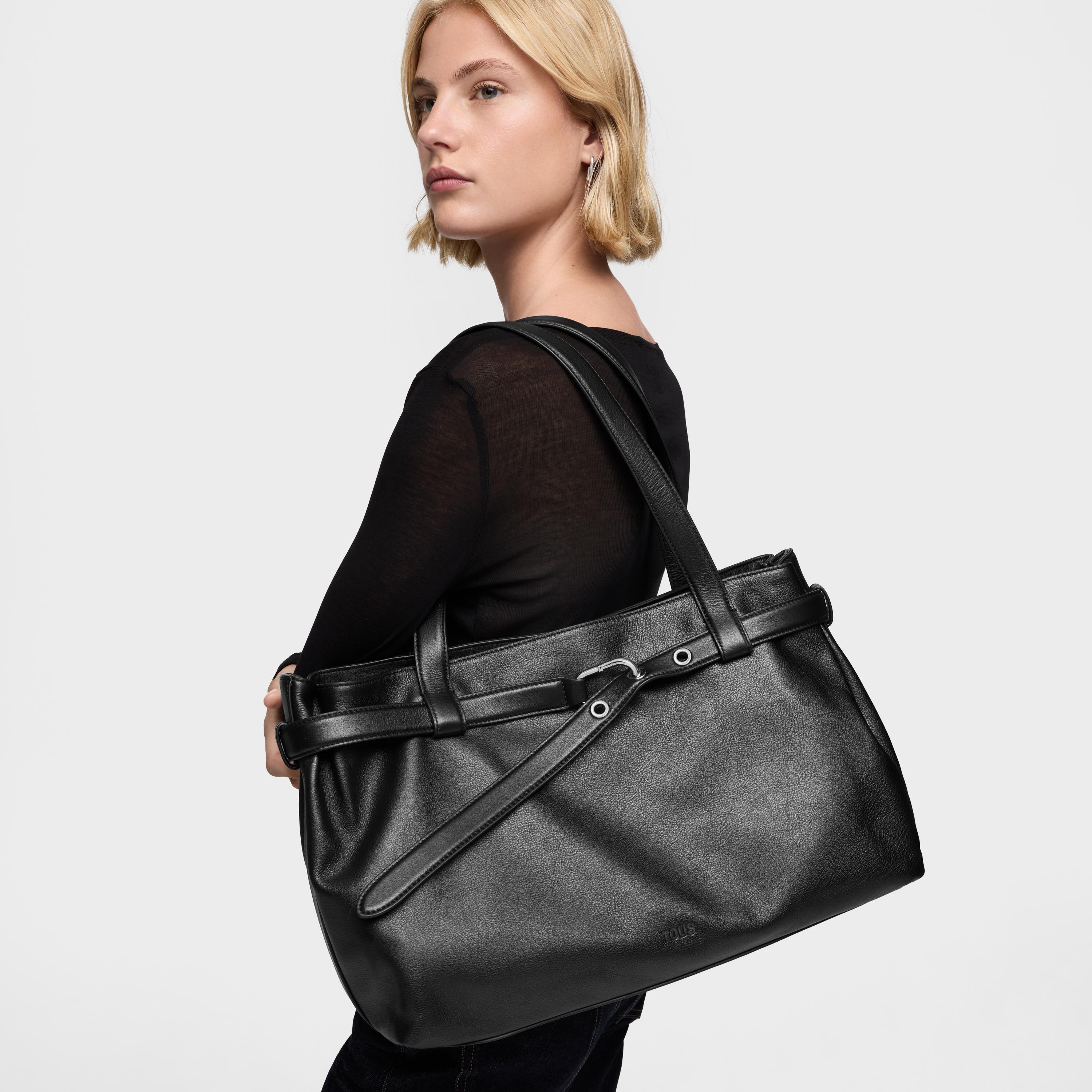 Large black leather Shopping bag TOUS Hold