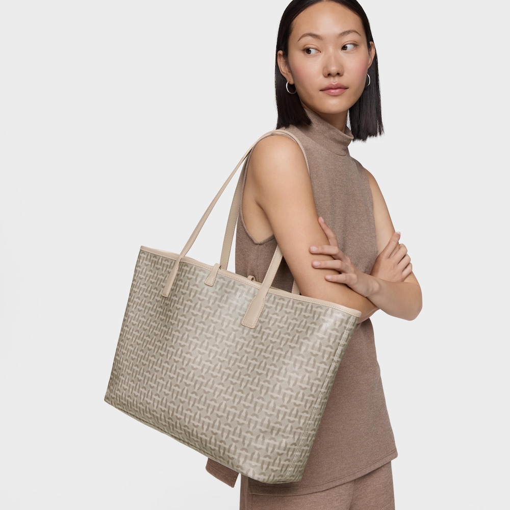 Veľk&aacute; obojstrann&aacute; pieskov&aacute; n&aacute;kupn&aacute; kabelka TOUS Double Way Manifesto