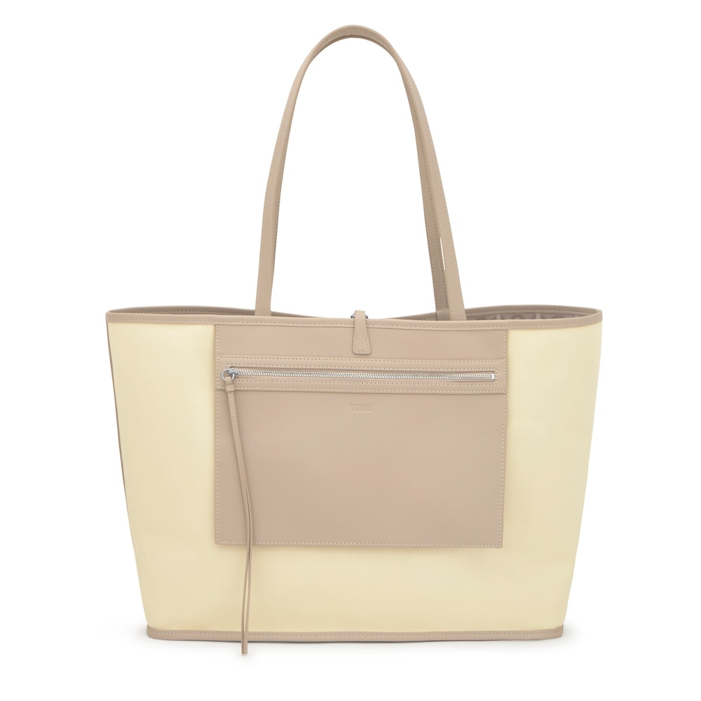 Veľk&aacute; obojstrann&aacute; pieskov&aacute; n&aacute;kupn&aacute; kabelka TOUS Double Way Manifesto