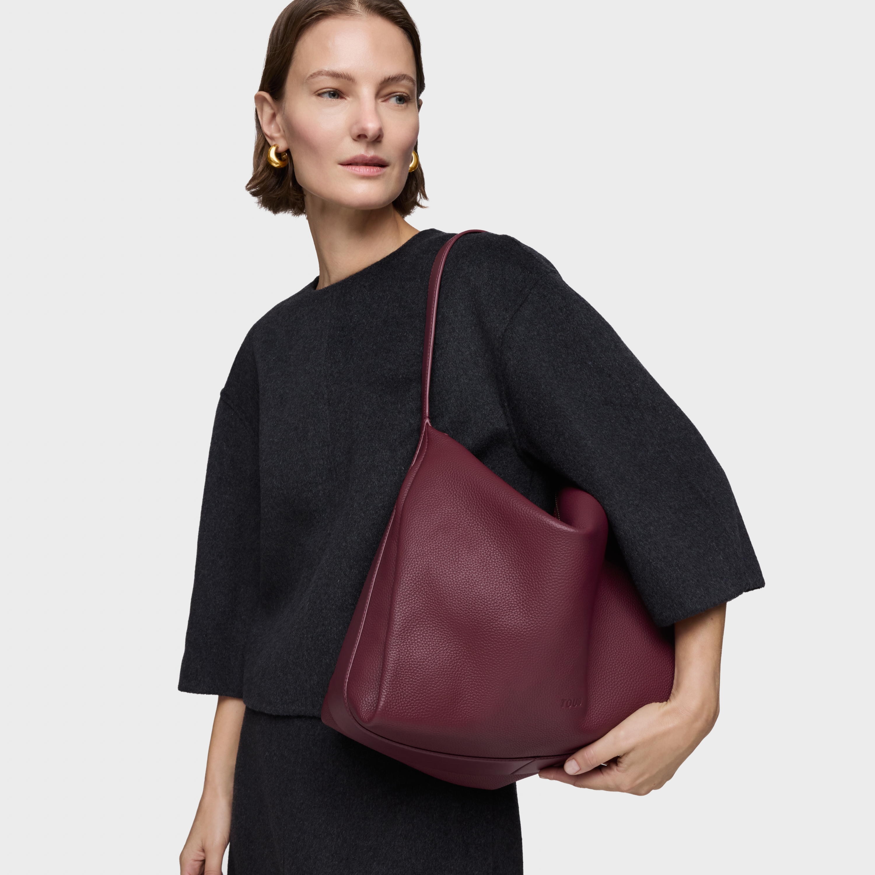 Burgundy Shoulder leather bag TOUS Fold | TOUS