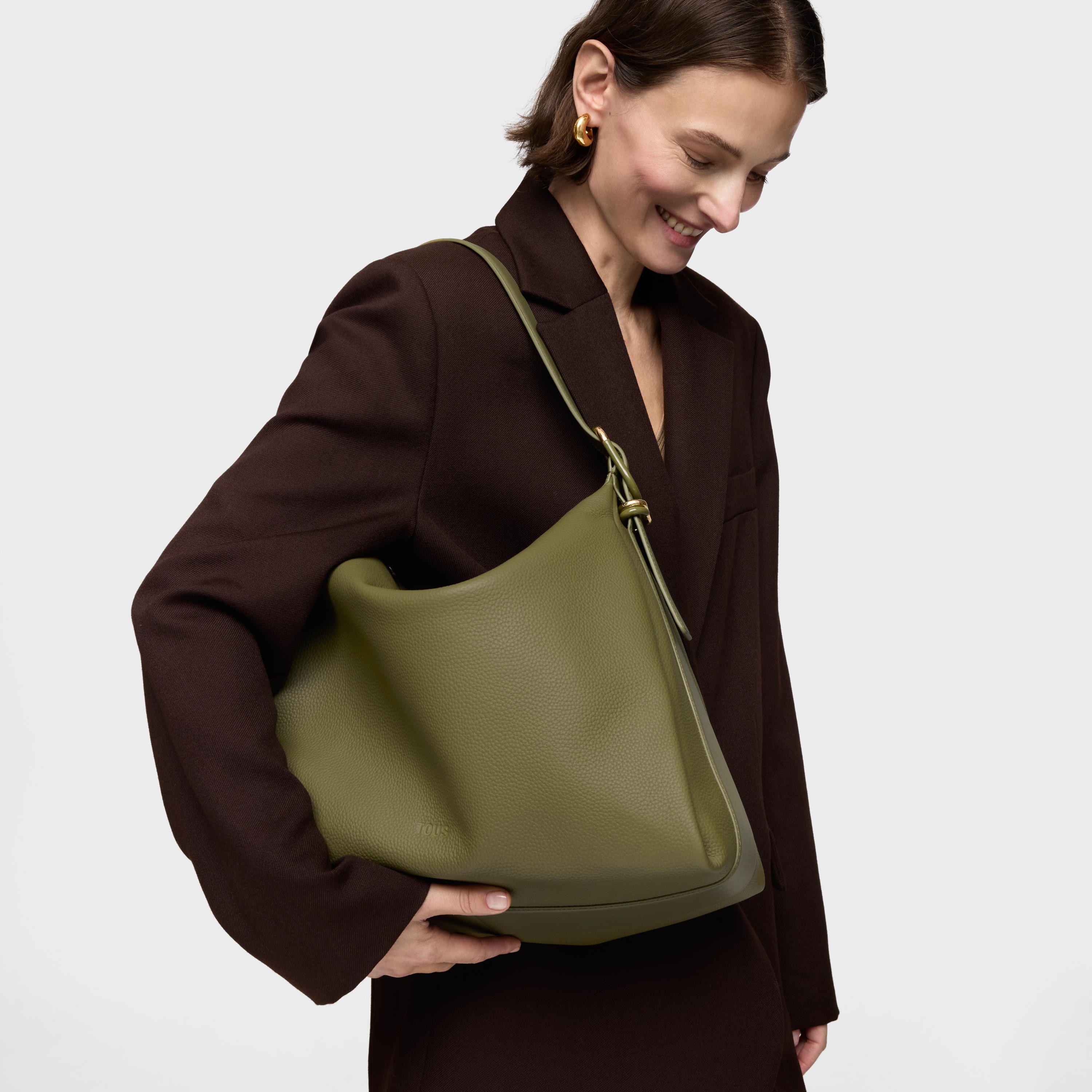 『TOU BAG Olive』 Olive green leather Shoulder bag TOUS Fold | TOUS