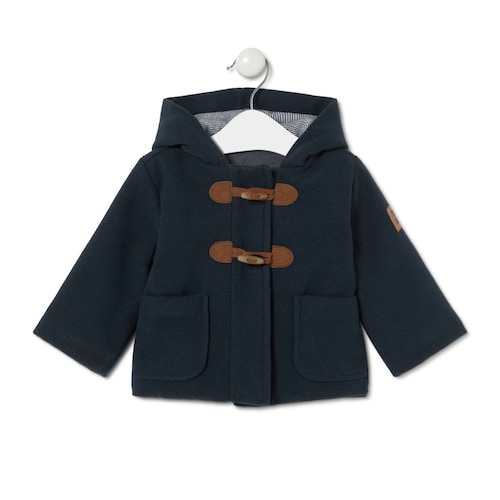 Corduroy coat with hood in Marine navy blue