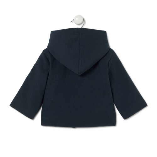 Corduroy coat with hood in Marine navy blue