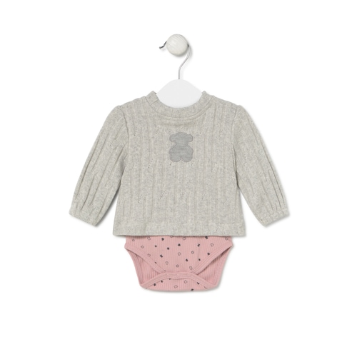 Baby bodysuit with t-shirt in Mini grey