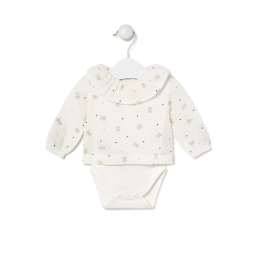 Baby bodysuit with smock in Cosmic ecru