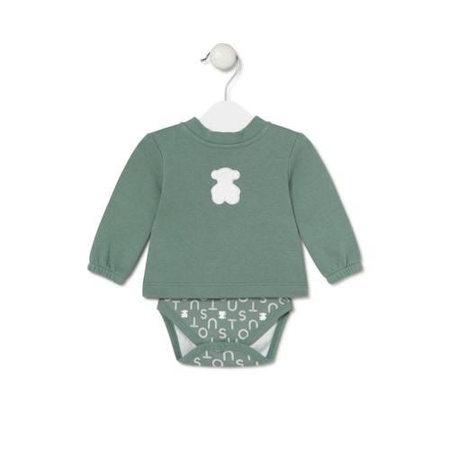 Baby bodysuit with smock in Soft green