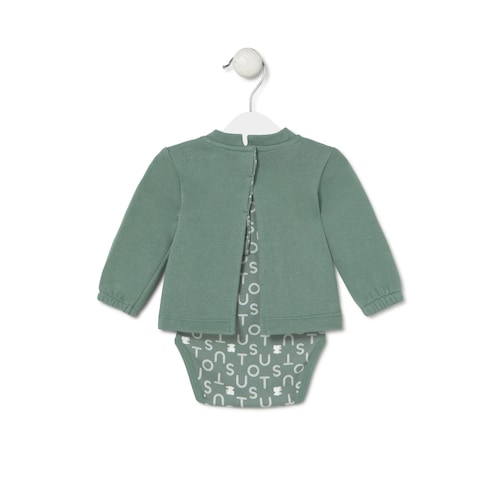 Baby bodysuit with smock in Soft green
